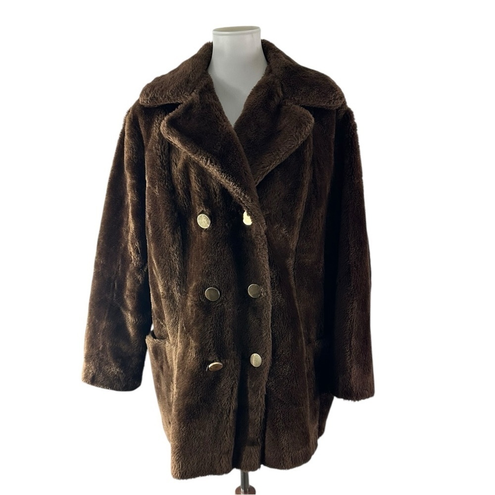 Sears Fashion Vintage Faux Fur Coat Brown Jacket - Picture 3 of 8